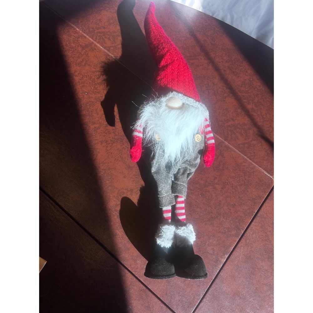 Christmas Gnome Plush Decoration Red Grey Striped Holiday Tomte 21 Inch